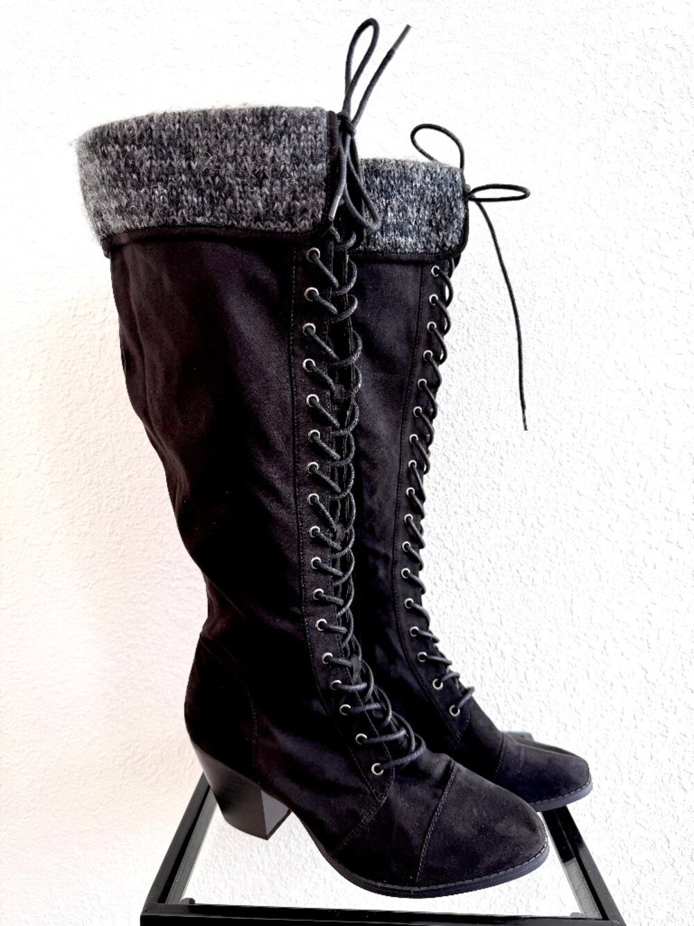 Torrid Black Faux Suede Lace Up Heel Boot - Size 11